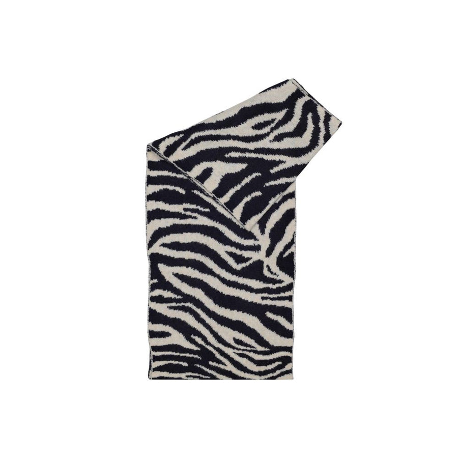 Blue and white zebra print recycled polyester knit scarf