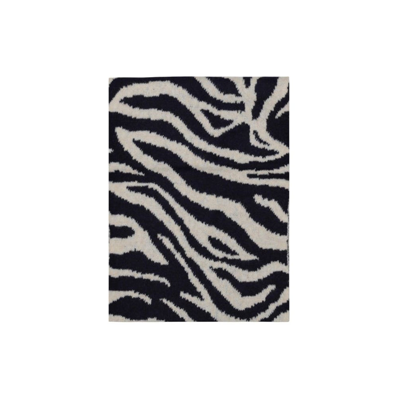 Blue and white zebra print recycled polyester knit scarf