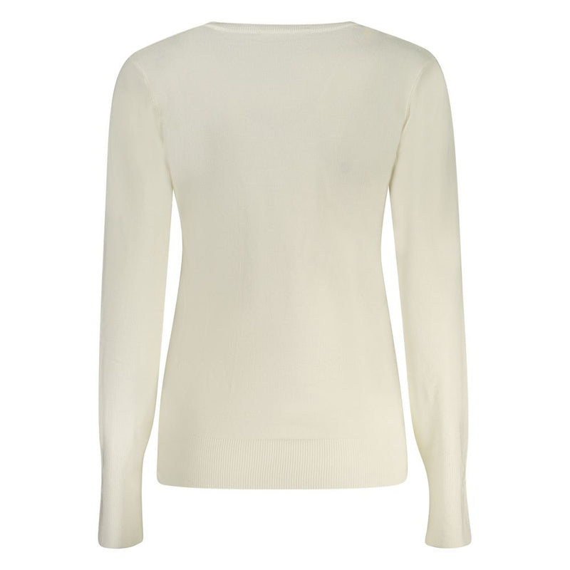 White viscose long-sleeve women's sweater shown from behind