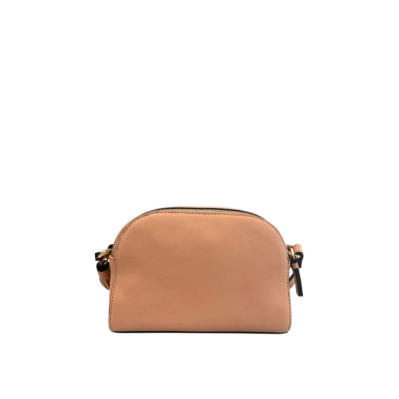 Pink faux leather dome-shaped women crossbody bag with zipper closure
