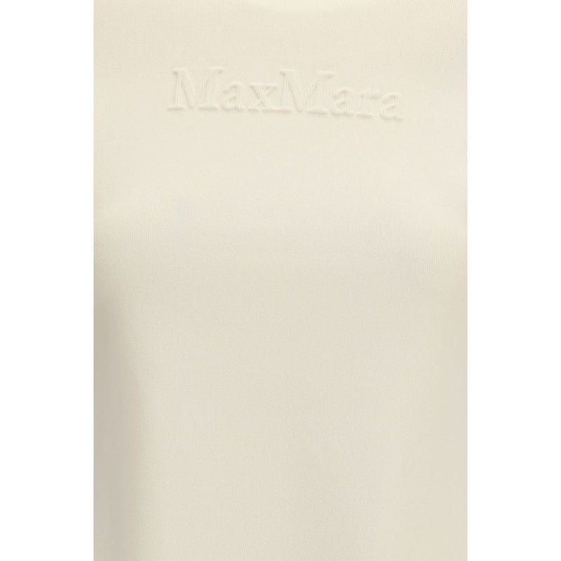 Beige viscose knit t-shirt with subtle embossed MaxMara logo on the chest