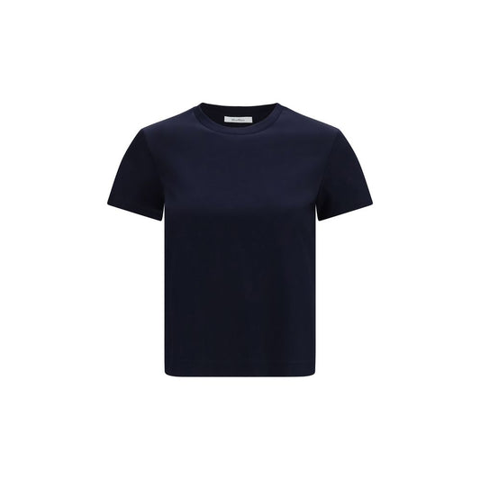 Plain blue cotton t-shirt with short sleeves and a crew neck