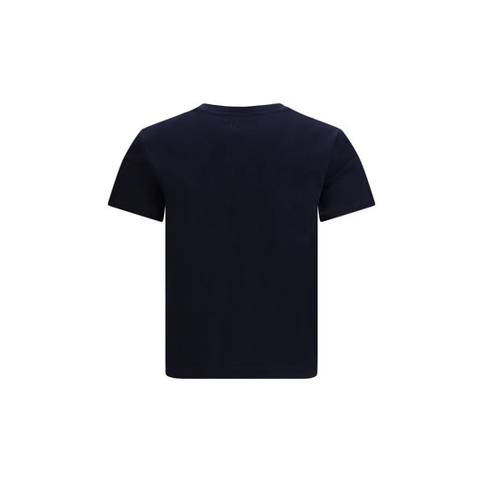 Dark blue cotton t-shirt with short sleeves shown from the back