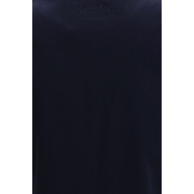 Dark blue cotton t-shirt with subtle tonal MaxMara embroidery on the upper back