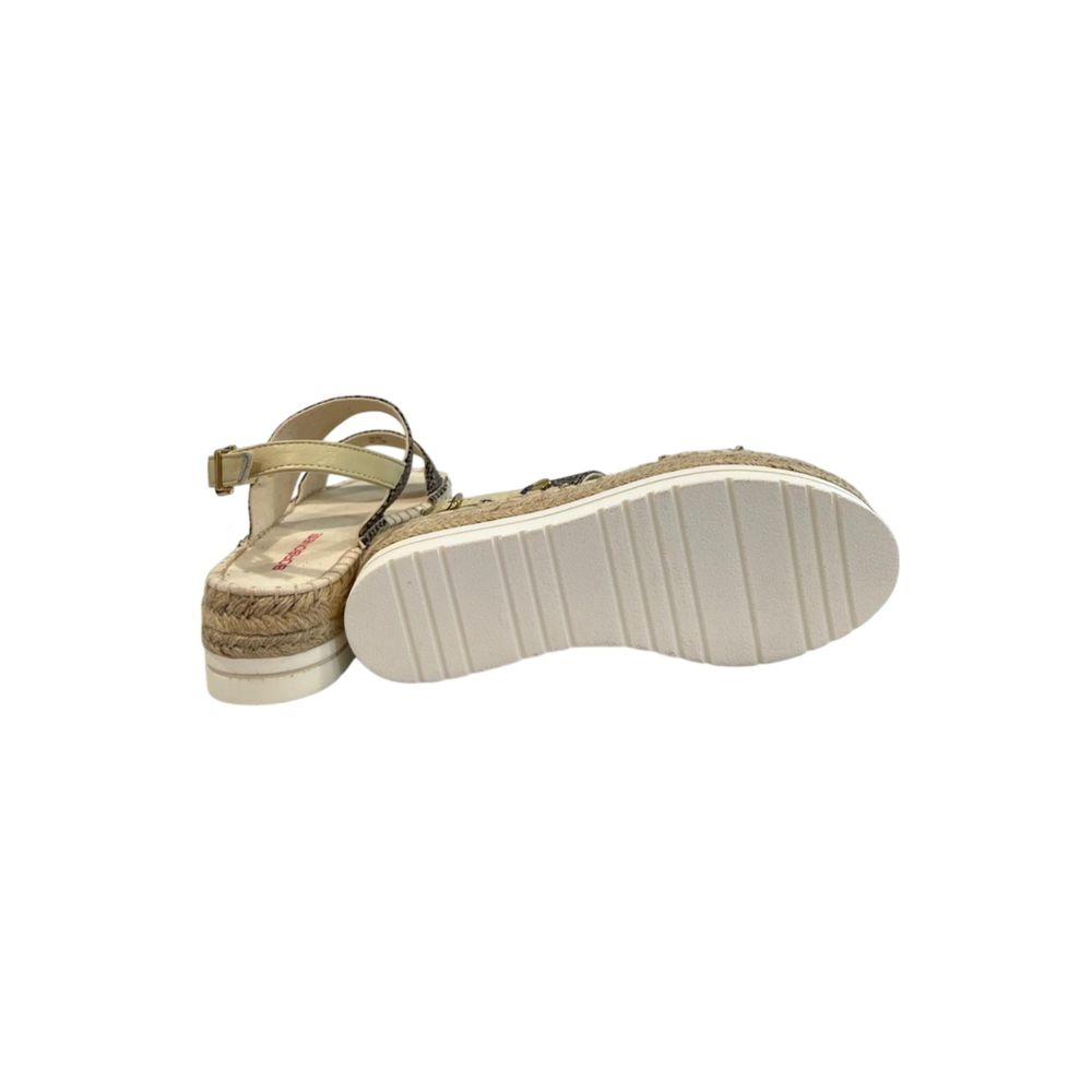Borbonese beige textile platform sandal with an espadrille-style jute midsole, ankle strap, and white rubber outsole.