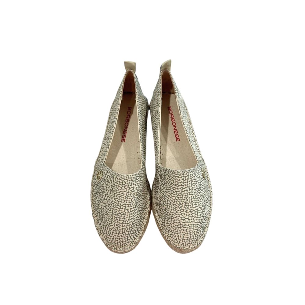 Borbonese women's green and off-white patterned textile espadrille flats with rope-wrapped soles.