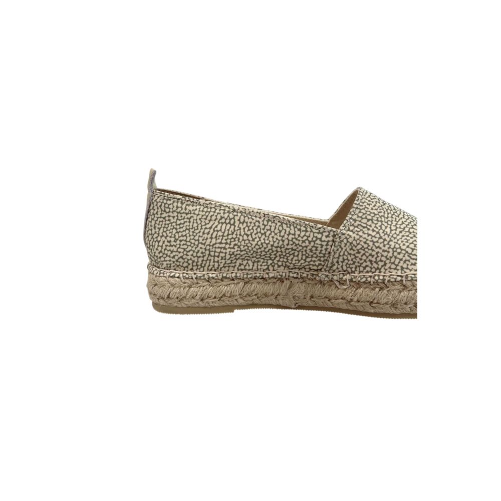 Borbonese women’s green and beige patterned textile espadrille with a jute braided midsole.