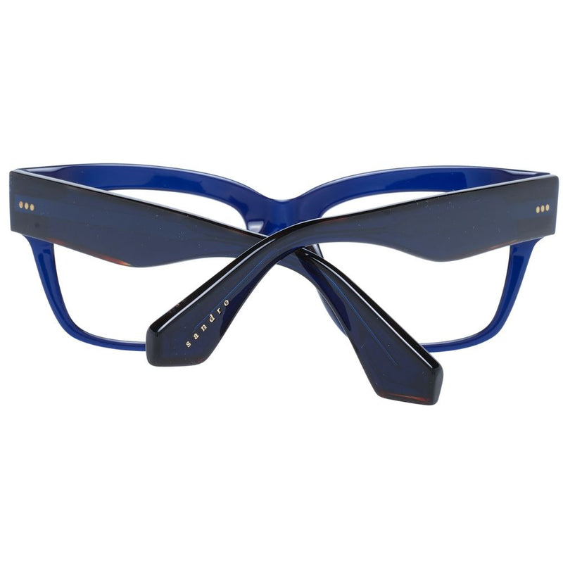 Sandro blue plastic glasses frames with folded temples on a white background
