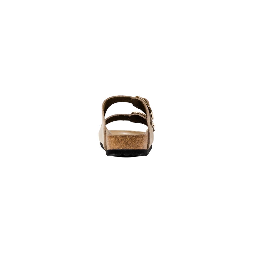 Beige Leather Flat Sandals