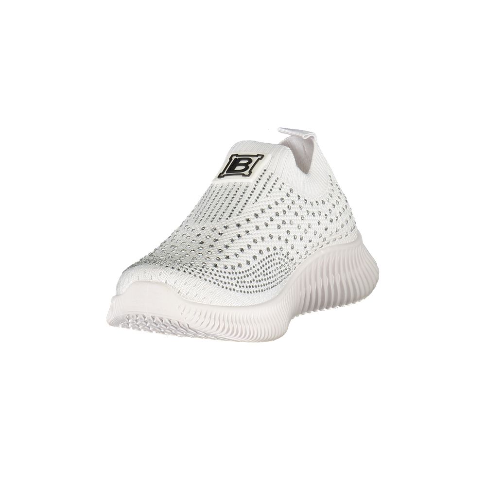 White sneaker with a brand logo on a white background