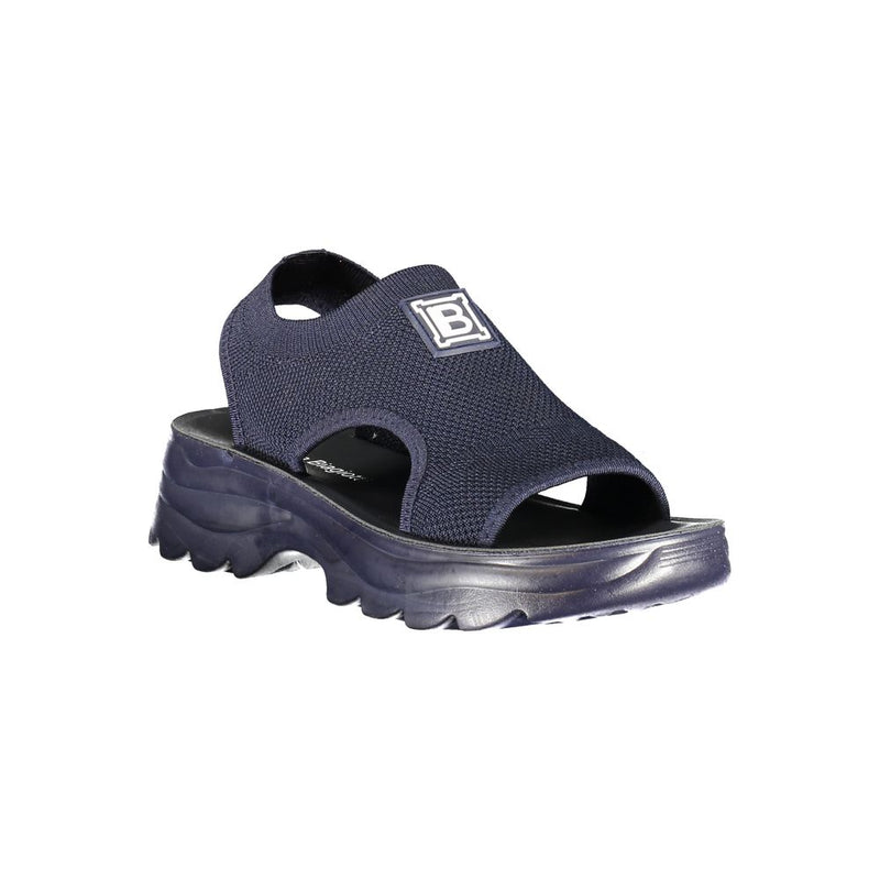 Blue knit polyester women's sandal with thick platform sole and logo detail