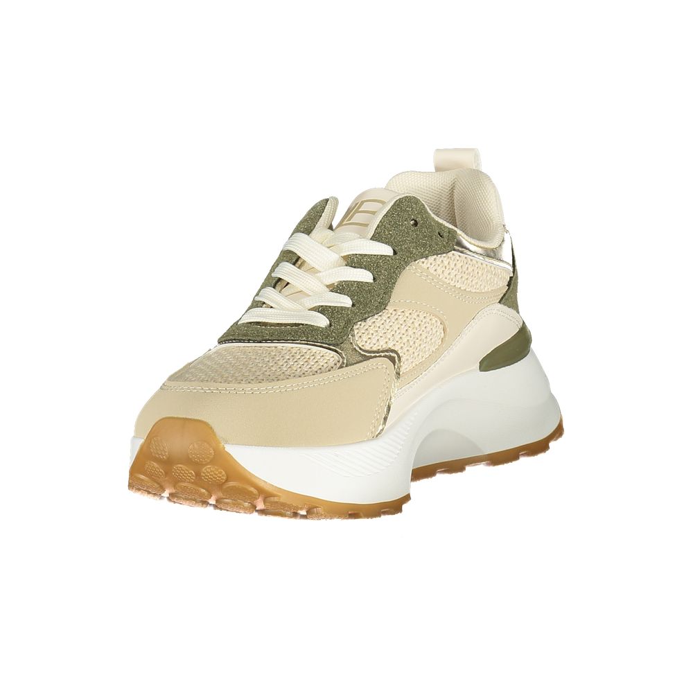 Laura Biagiotti olive green and beige polyurethane platform sneaker with mesh details and a chunky rubber sole.