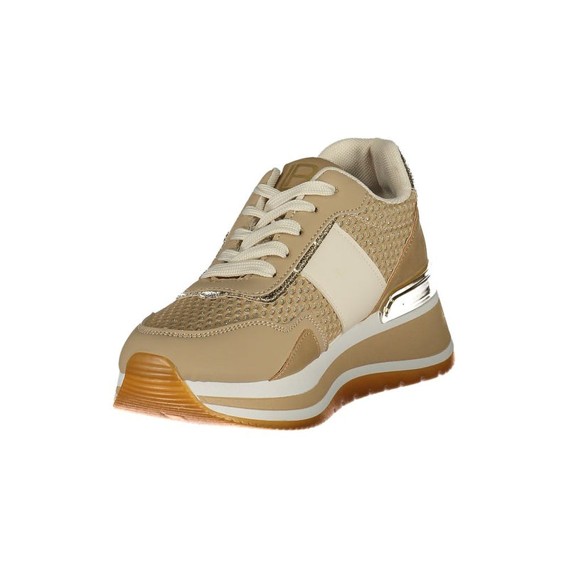 Laura Biagiotti beige polyurethane platform sneaker with textured panels and metallic accents.