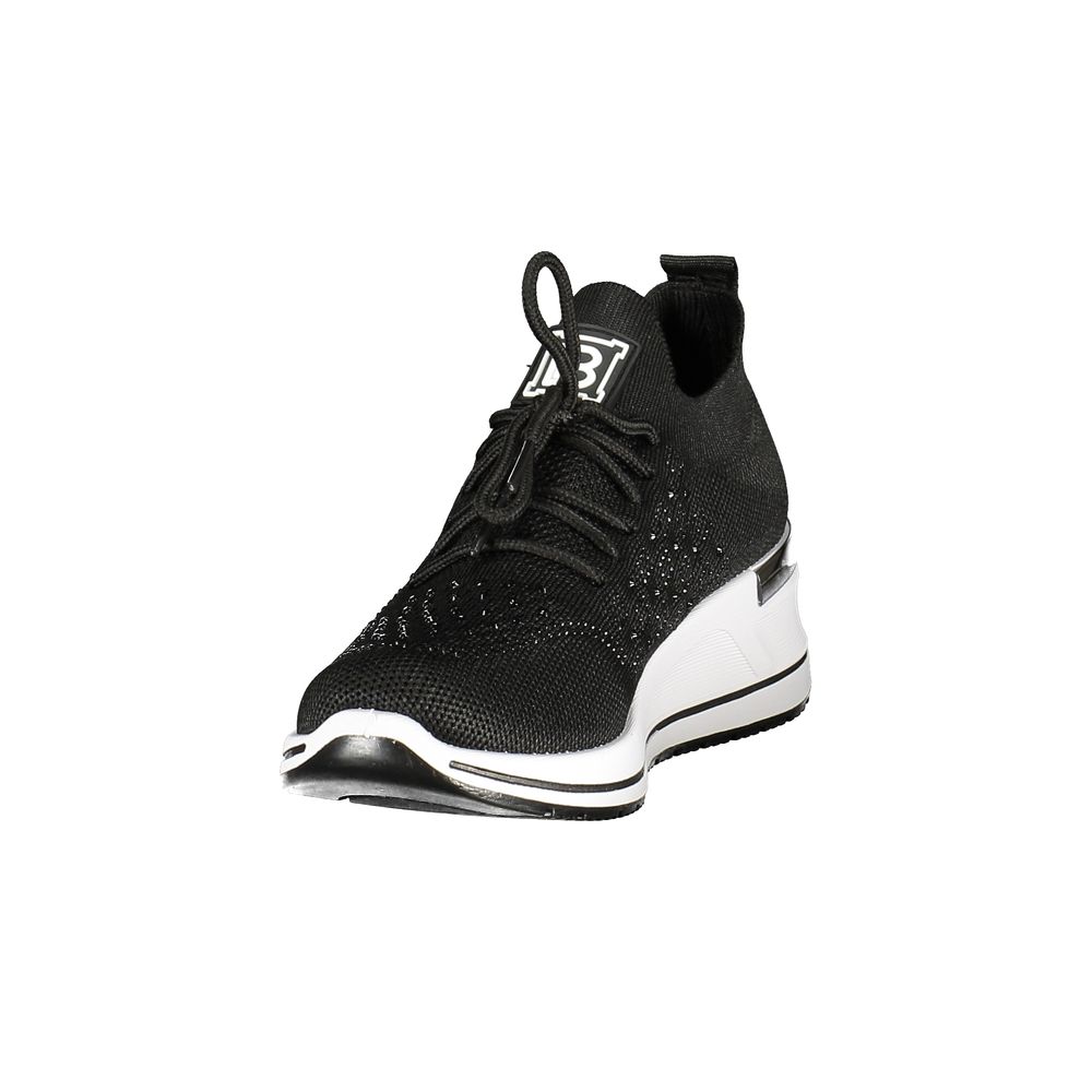 Laura Biagiotti black polyester women's platform sneaker with a knitted upper and lace-up closure.