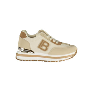 Beige Laura Biagiotti polyurethane sneaker featuring mesh panels, gold-tone accents, and a logo "B" on the side.
