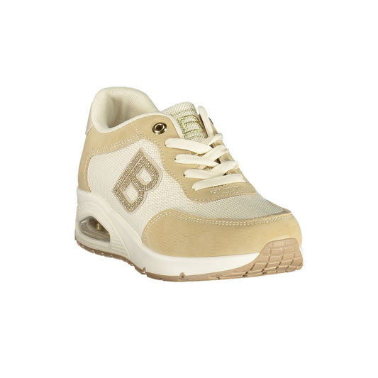 Beige Laura Biagiotti polyurethane women's sneaker with lace-up closure and side B logo detail.