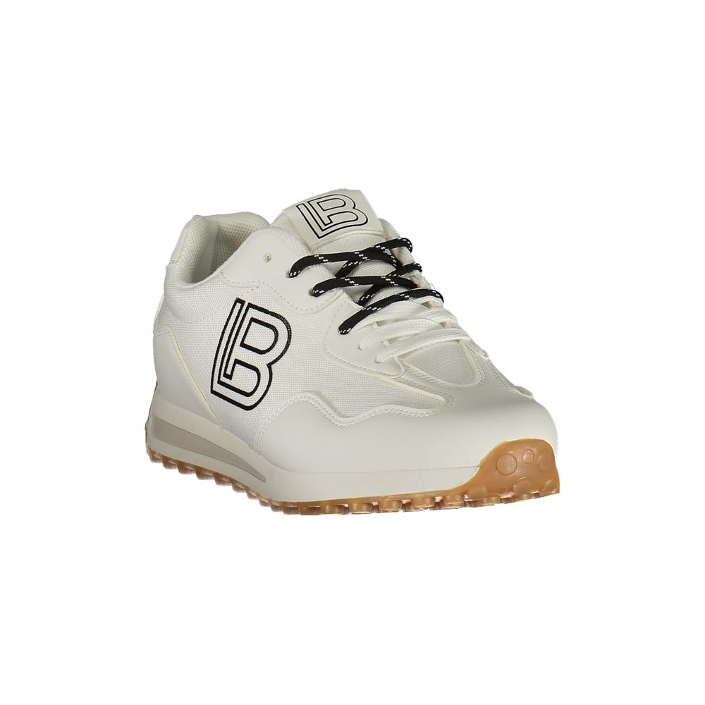 White sneaker with black 'B' logo on a white background