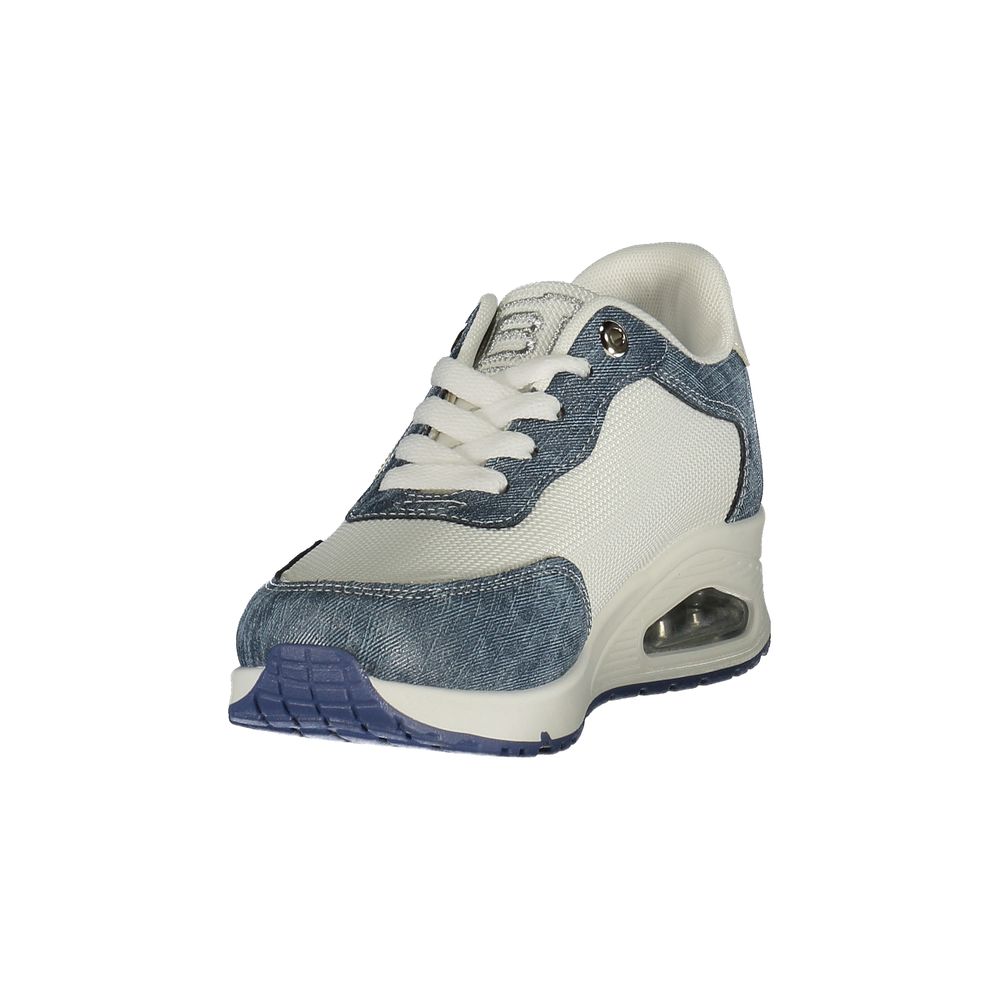Blue and white Laura Biagiotti polyester women's sneaker with lace-up style and a visible air cushion sole.