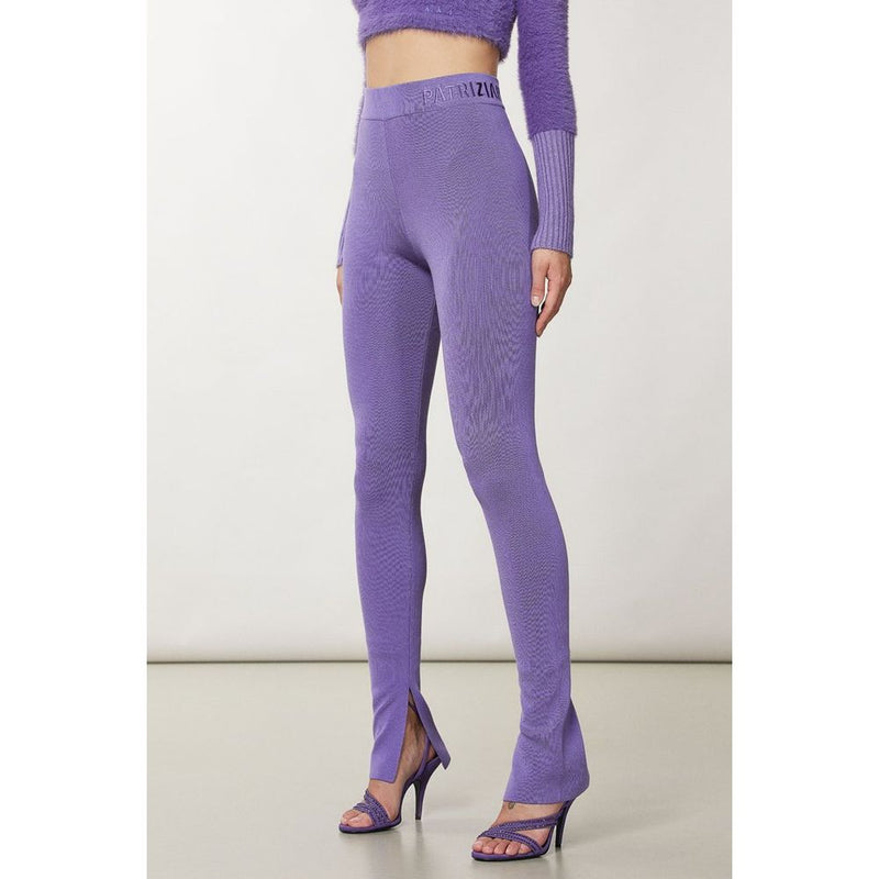 Patrizia Pepe purple lyocell knit leggings with high elastic waistband and split hems