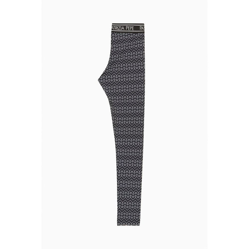 Patrizia Pepe black polyester leggings with a white chevron pattern and branded elastic waistband