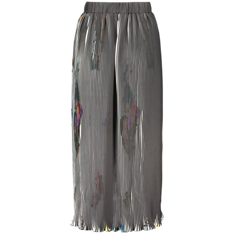 Black pleated polyester women culottes with colorful abstract print
