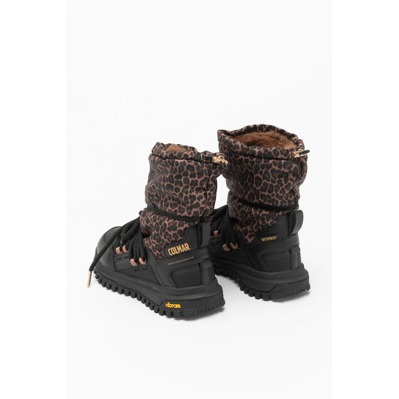 Colmar black and leopard print polyester ankle boots with lug soles