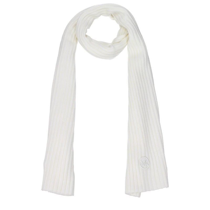 White ribbed knit polyester scarf with Michael Kors logo