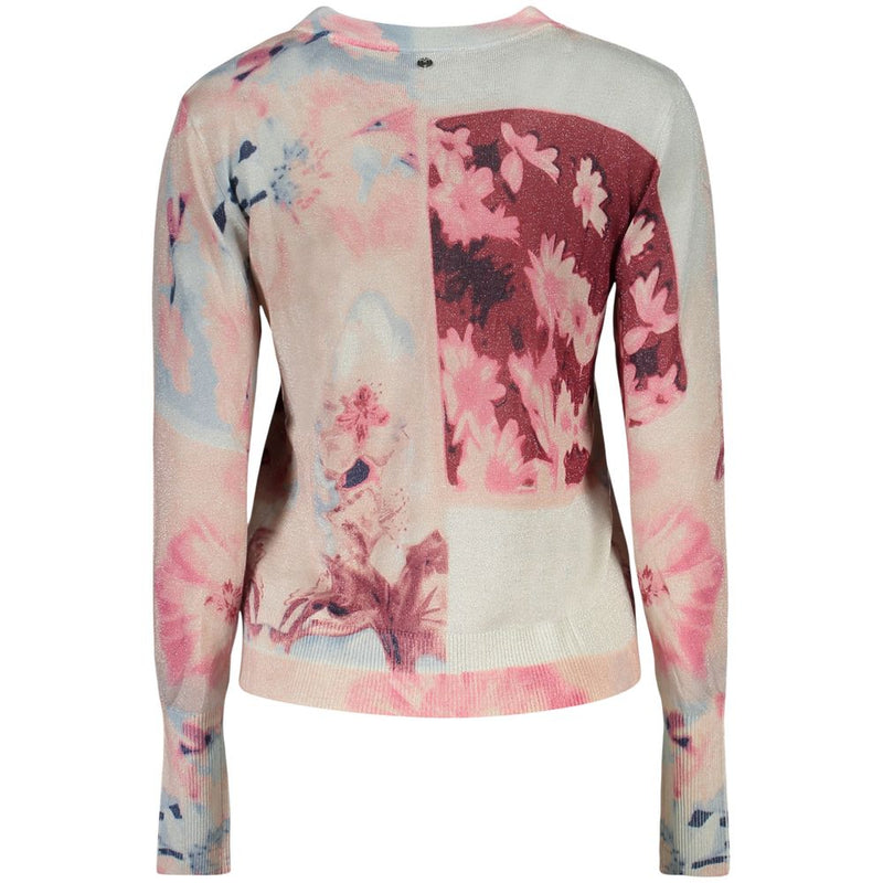 Pink and multi-colored floral knit viscose women's sweater