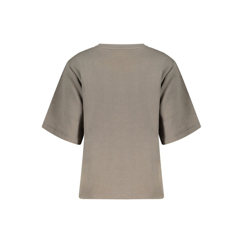 Back of a plain grey cotton women's short-sleeve sweatshirt