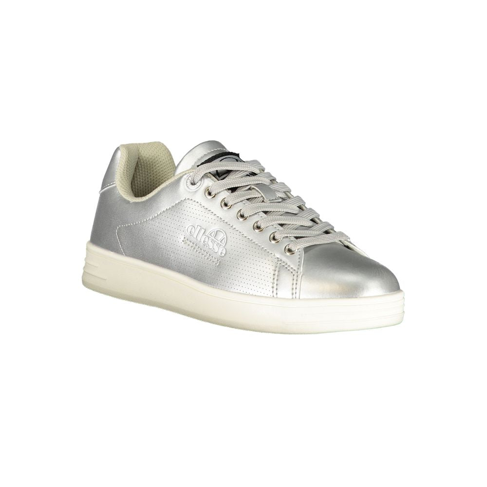 Ellesse men's silver polyurethane low-top sneaker with a perforated side panel, lace-up closure, and white sole.