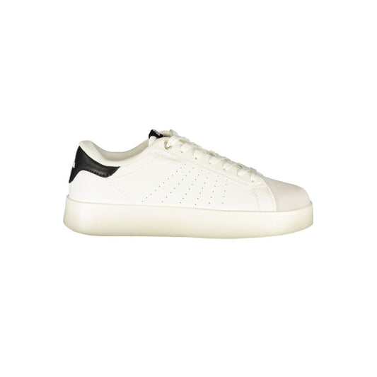 White Polyester Athletic Sneakers