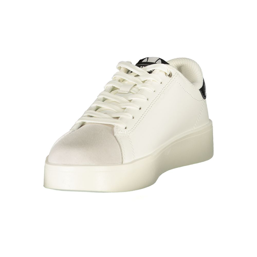 White Polyester Athletic Sneakers