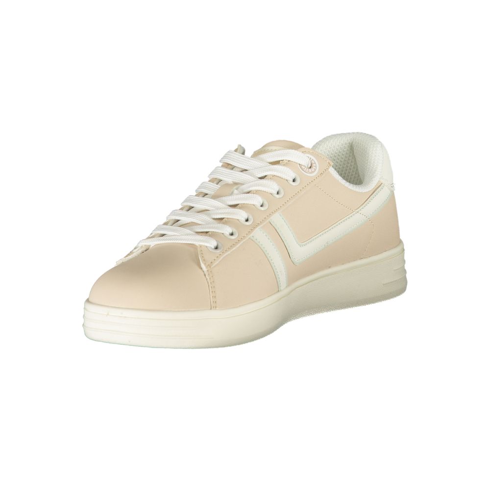 Beige Ellesse Rosa women’s polyurethane sneakers featuring a casual, low-top lace-up style with white accents.