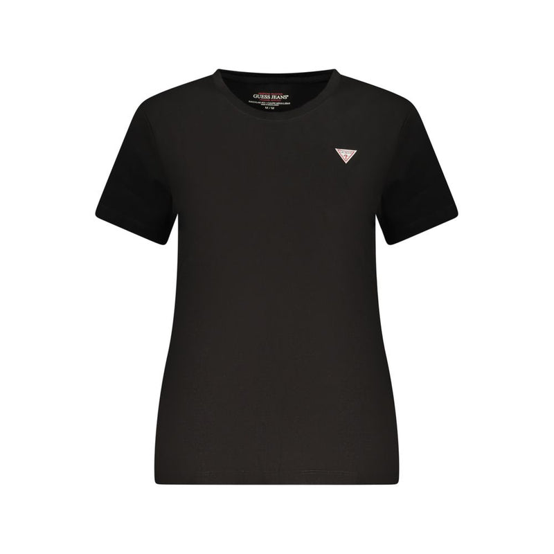 Black cotton women t-shirt with short sleeves and small logo on chest