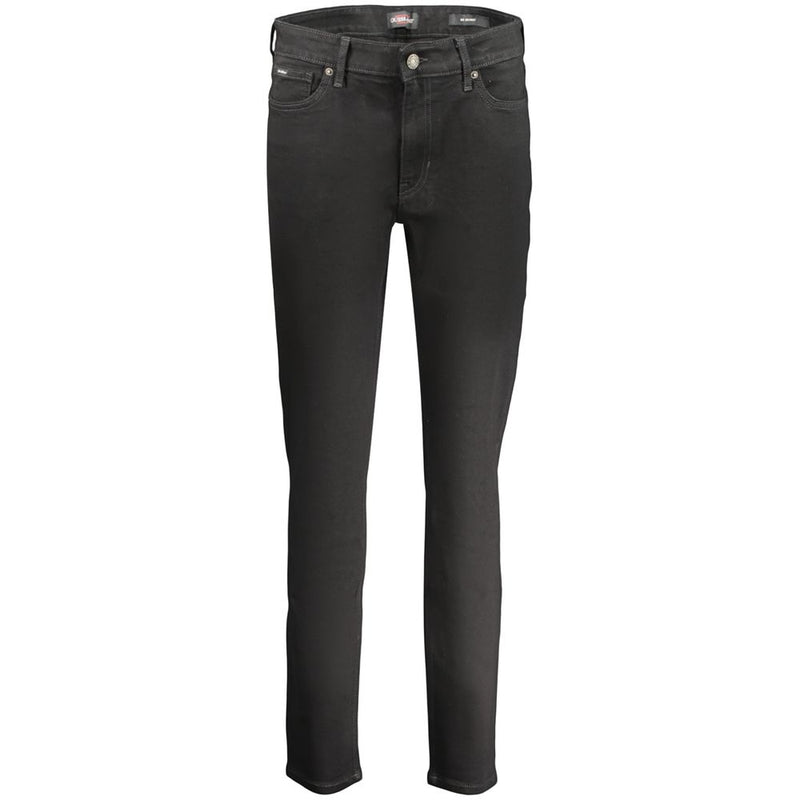 Black cotton women's skinny jeans with a button closure and pockets
