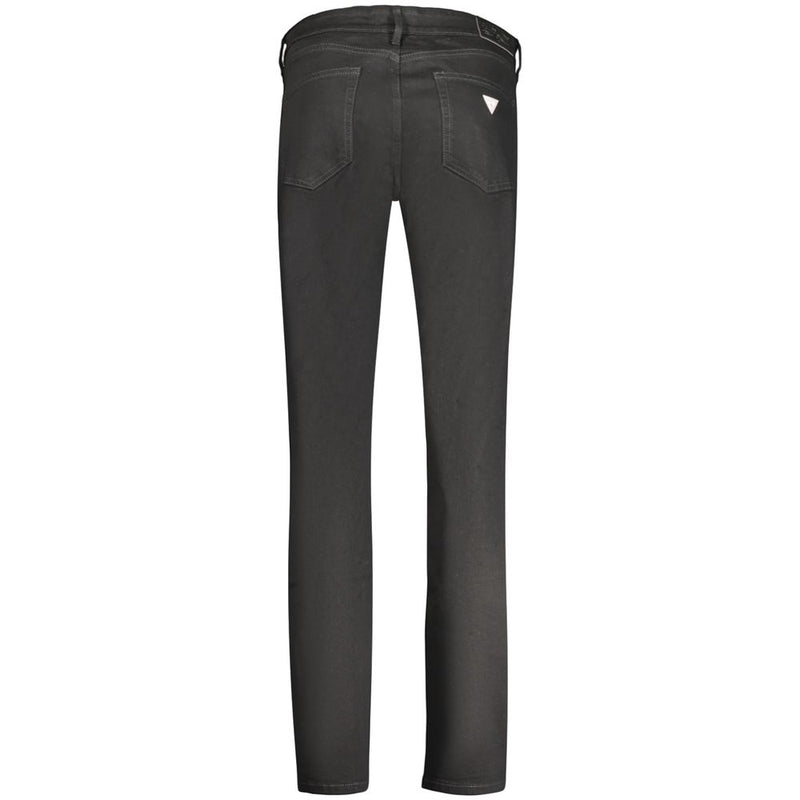 Black cotton women jeans viewed from the back showing straight legs and back pockets