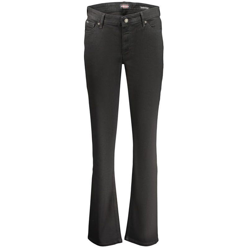 Black cotton women's flare jeans