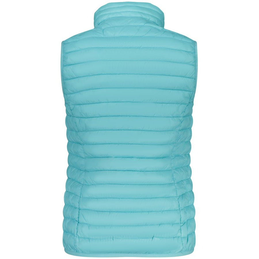 Light blue quilted nylon women's gilet with zip pockets and high collar
