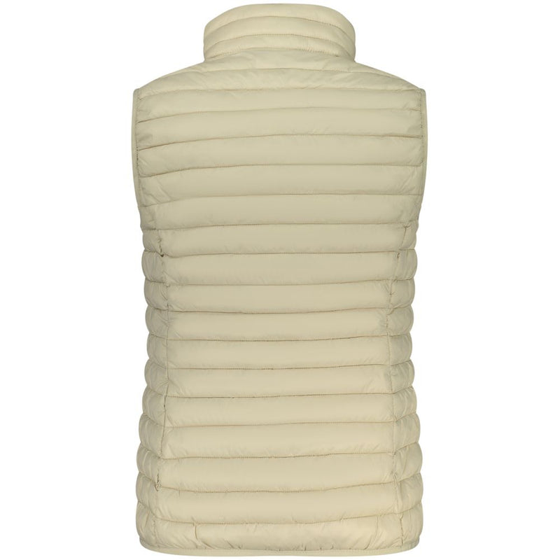Beige quilted polyamide women's gilet seen from the back