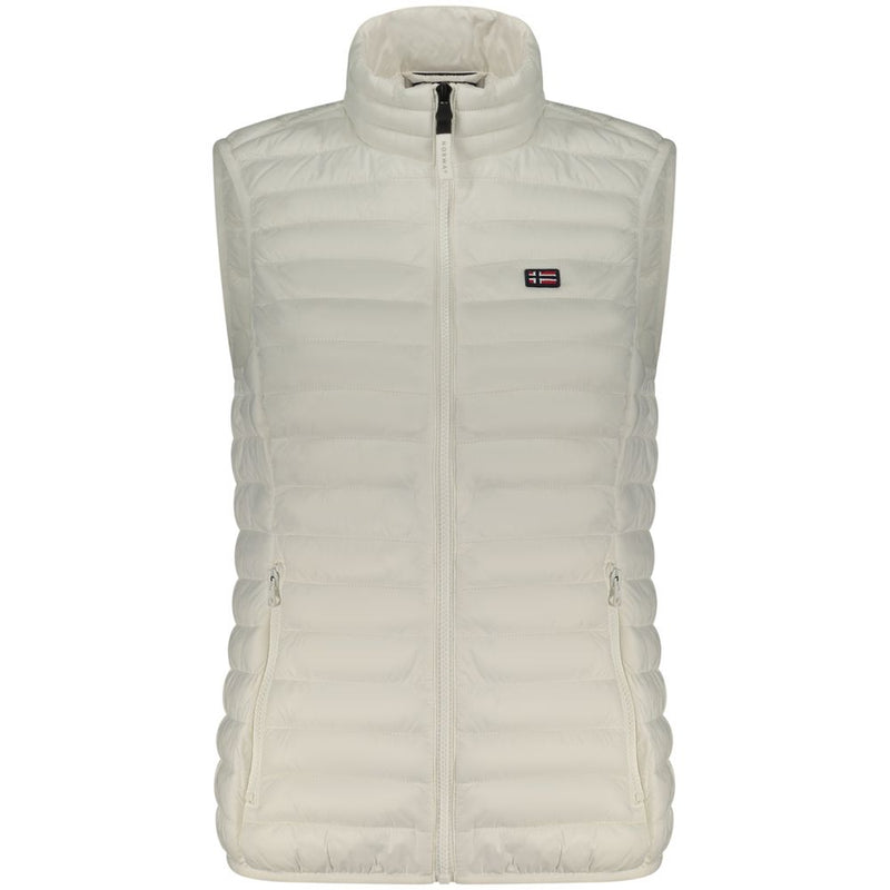 Off-white quilted nylon puffer gilet for women with a high collar and zipper