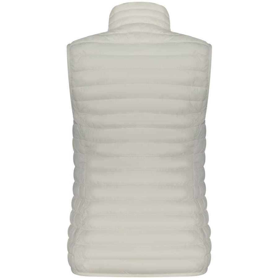Off-white quilted nylon puffer gilet for women with a high collar and zipper