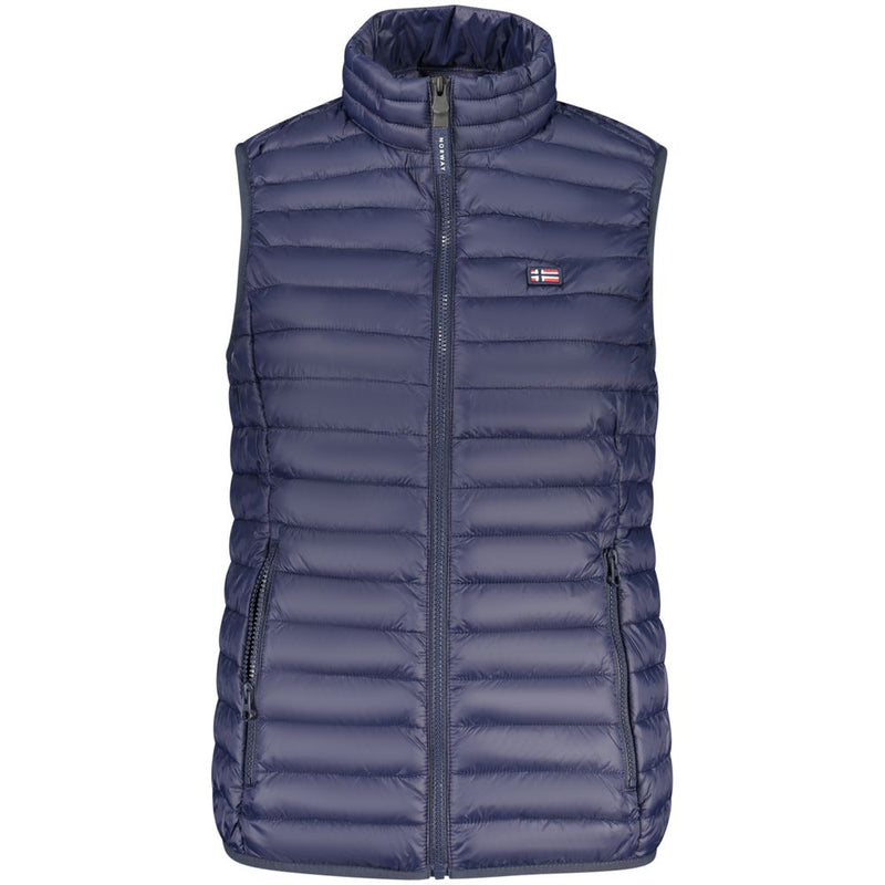 Navy blue quilted polyamide women's gilet with high collar and zip pockets