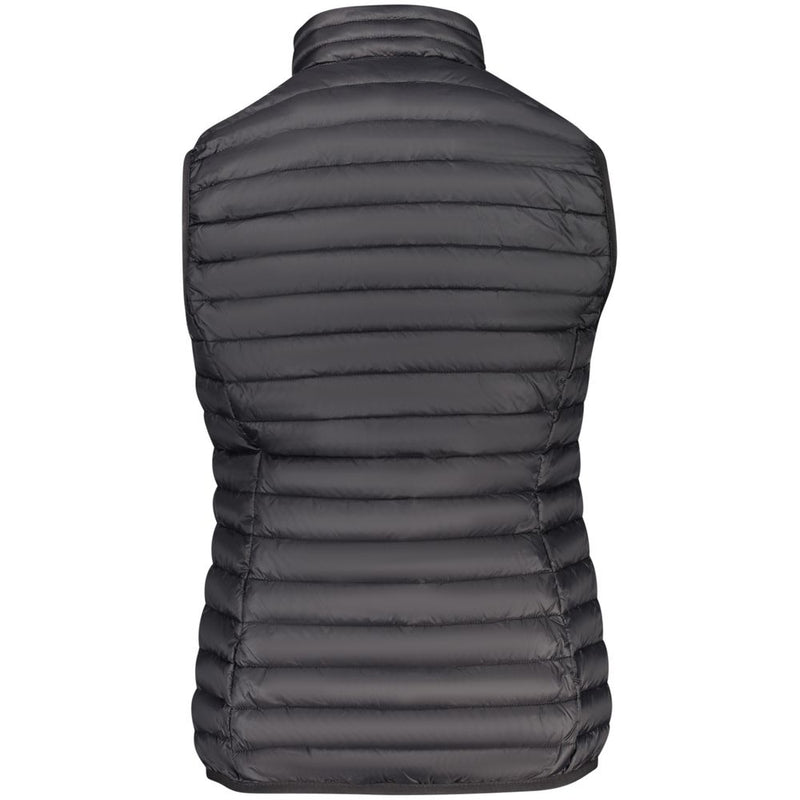 Black quilted polyamide women's vest shown from the back