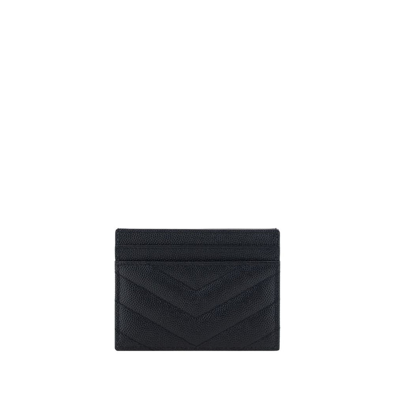 Black leather cardholder with chevron quilting