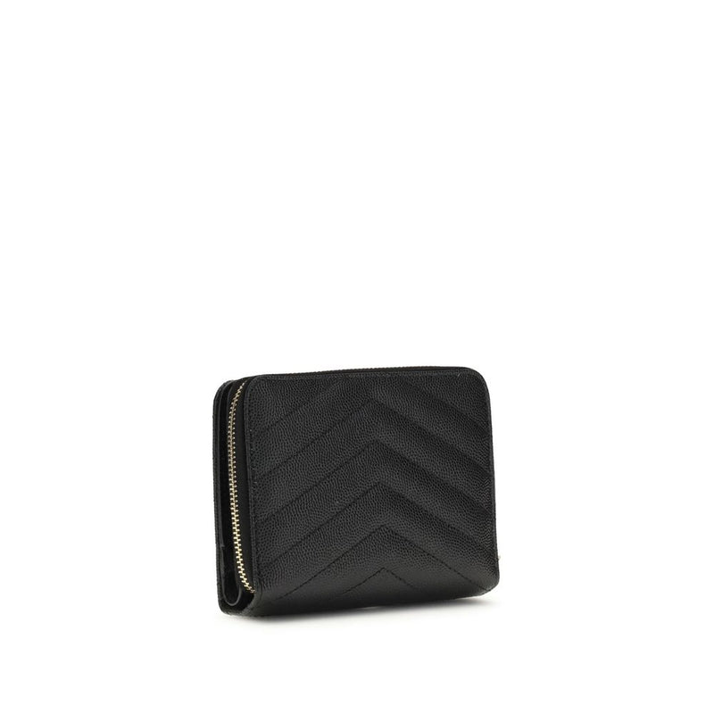 Black textured leather wallet with chevron stitching and a wrap-around zipper