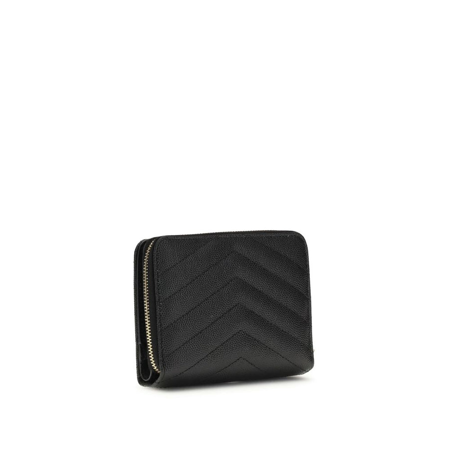 Black quilted leather wallet with gold YSL monogram logo