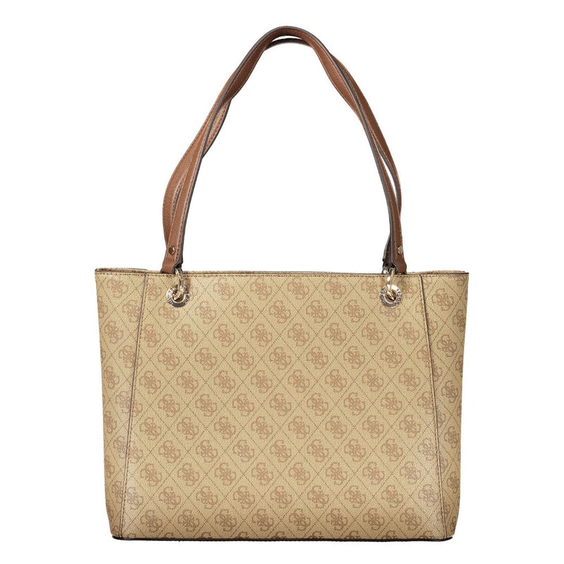 Beige polyurethane Guess monogram tote bag with brown shoulder straps
