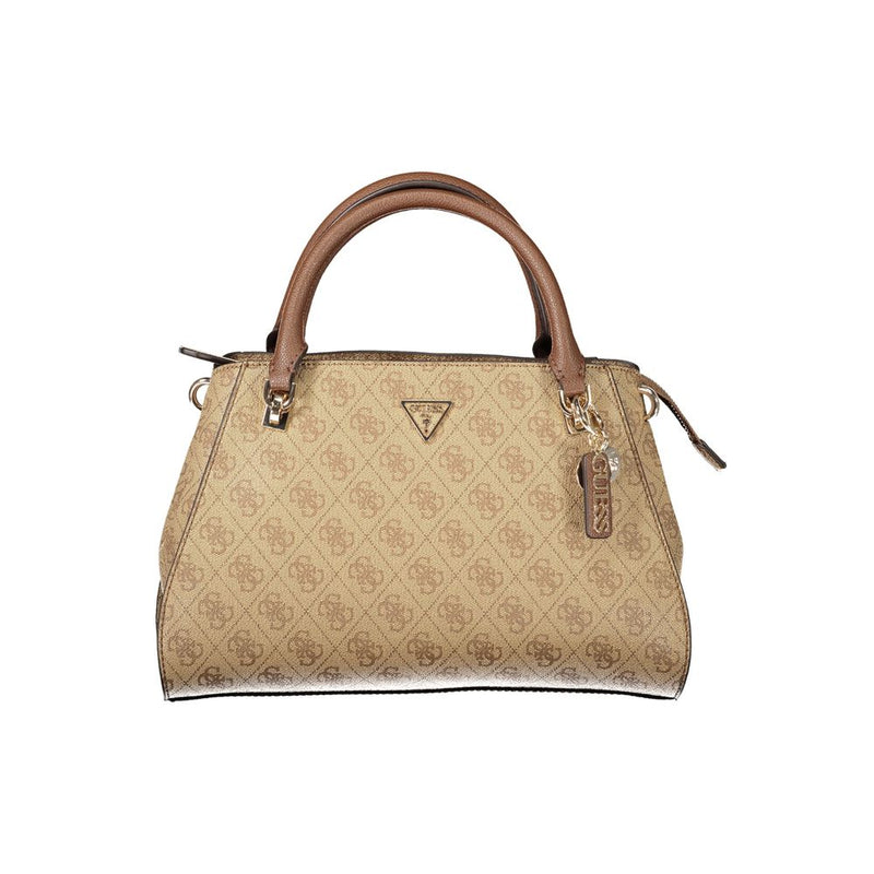 Beige polyurethane Guess handbag with monogram pattern and brown top handles
