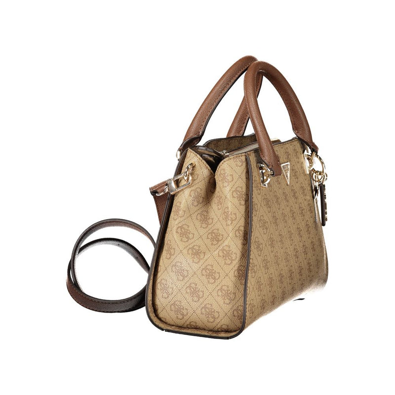 Beige polyurethane monogram handbag with brown top handles and strap