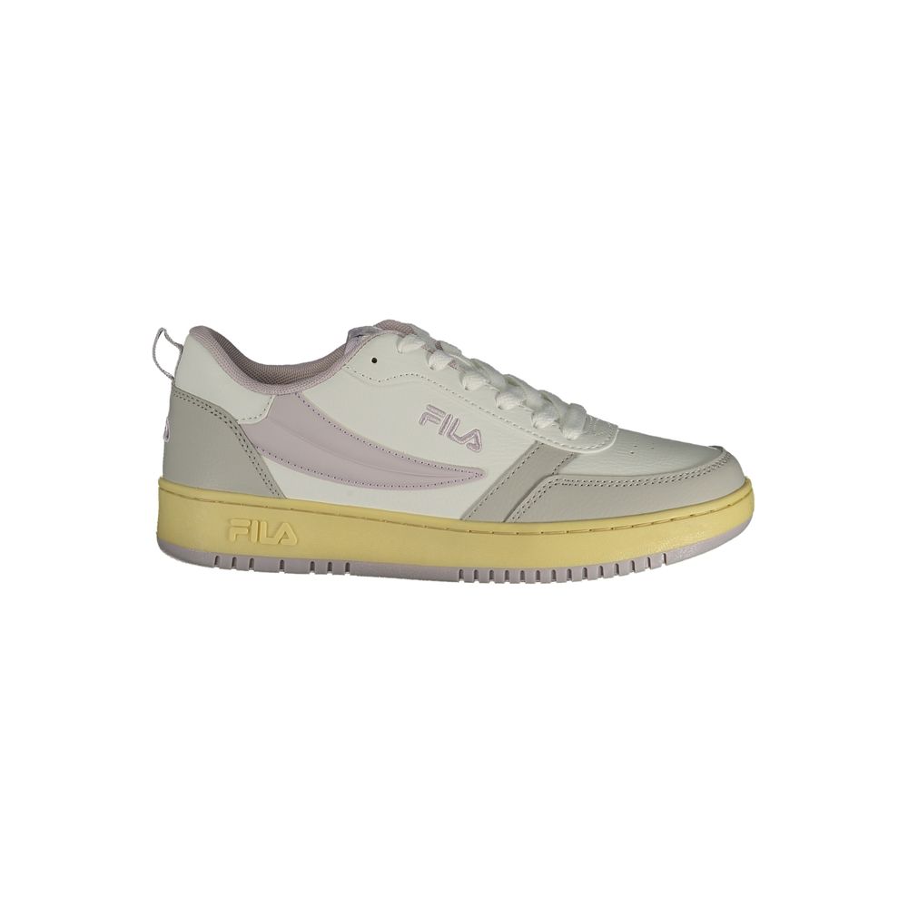 Fila sneaker with a white and gray design on a white background